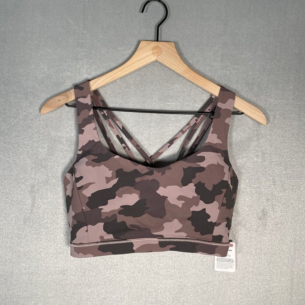 NWT Lululemon Women's Pink Camo Strappy Free To Be Serene Bra Size 12